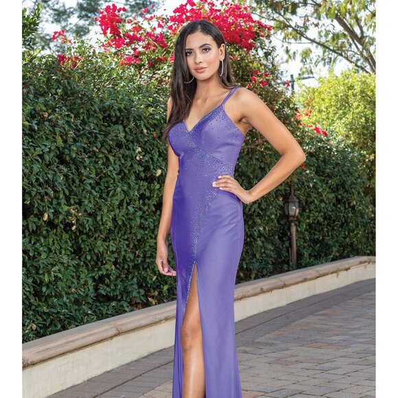 New Sleeveless Sheath Rhinestones Embellished Prom Dress w/ Lace Up Back DQ 4274 - Picture 3 of 8